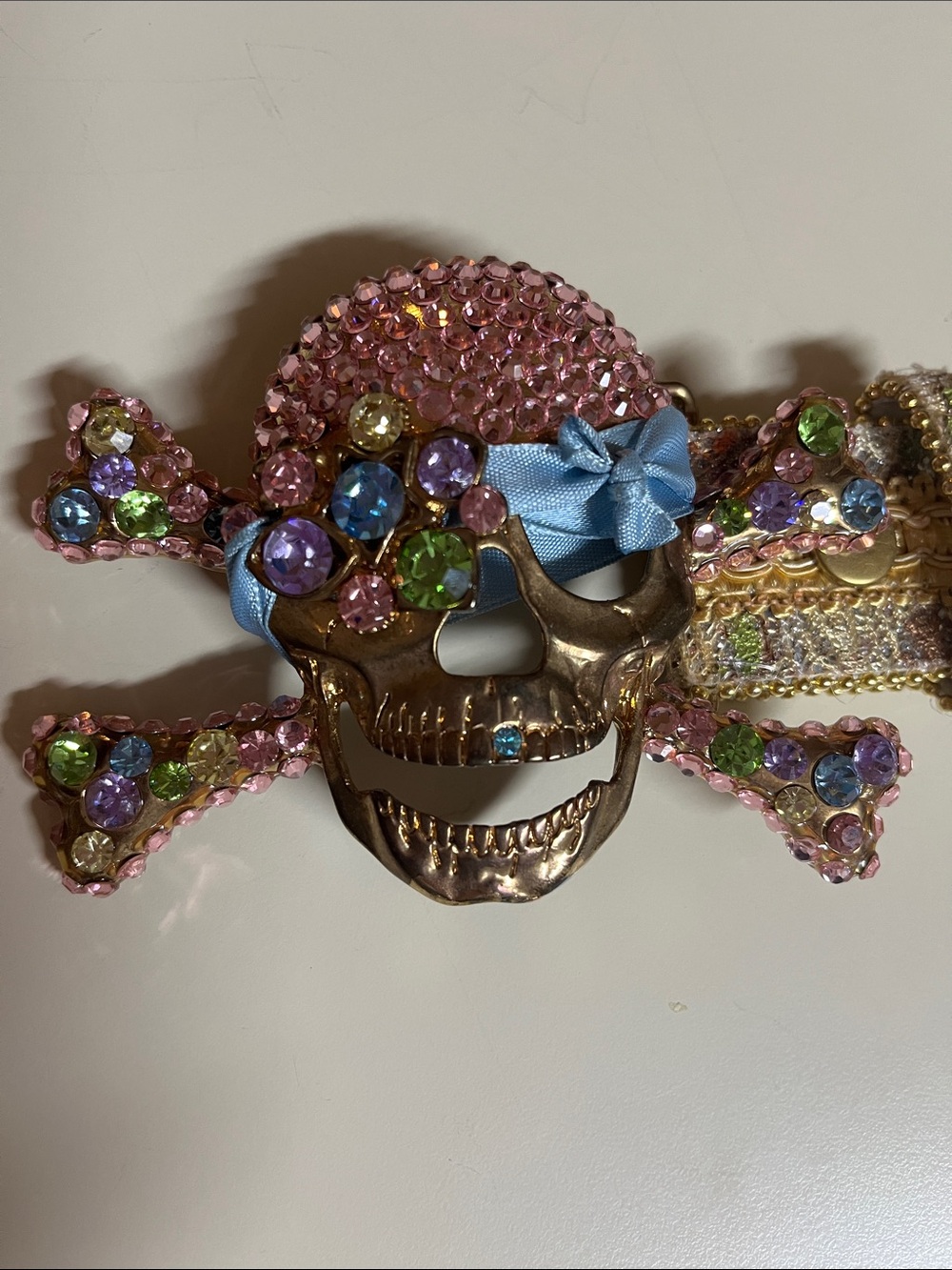 EUC Multi colored rhinestone skull belt.